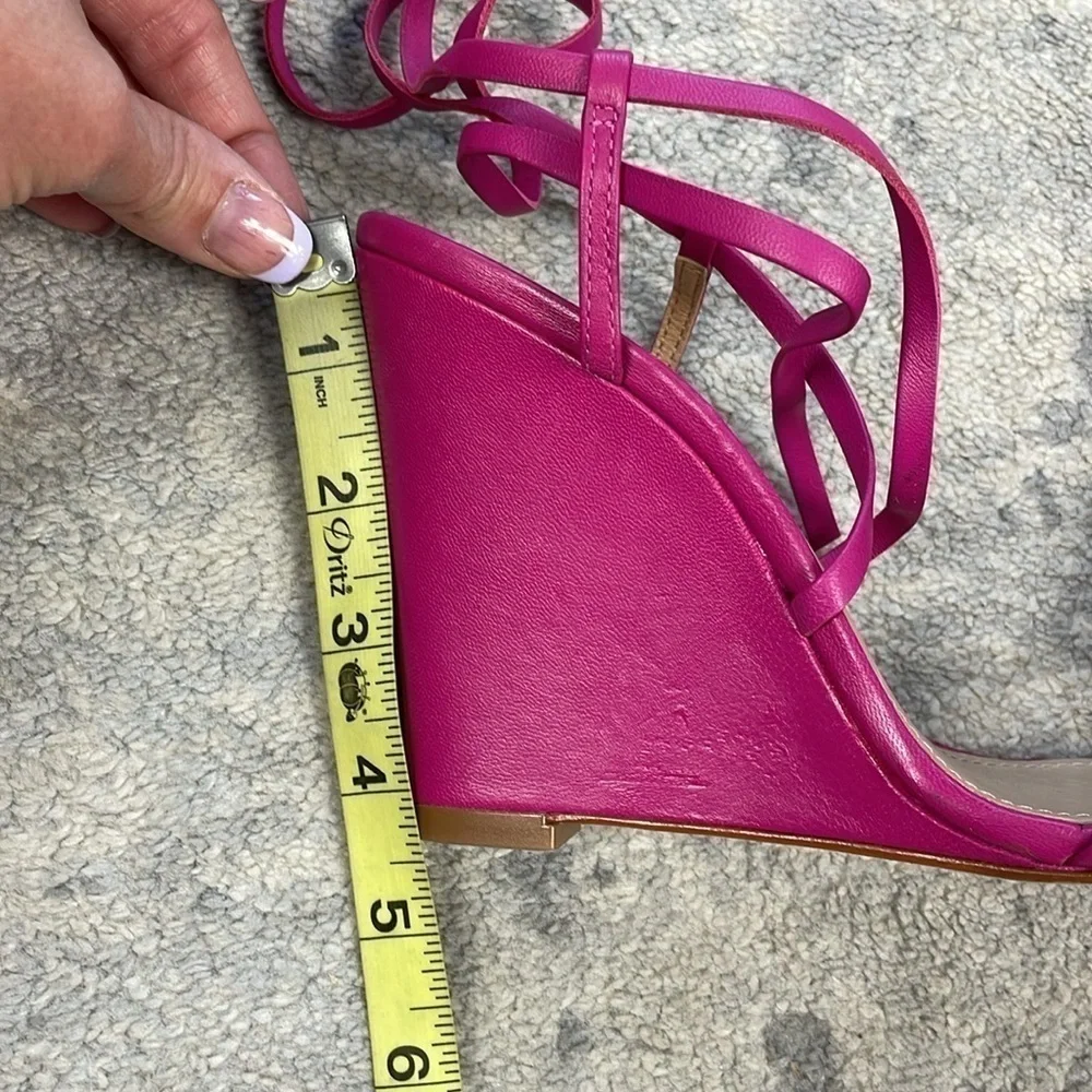 New Schutz Deonne Casual Nappa Leather Sandal Fuchsia Pink Wedge Wrap Sz 7